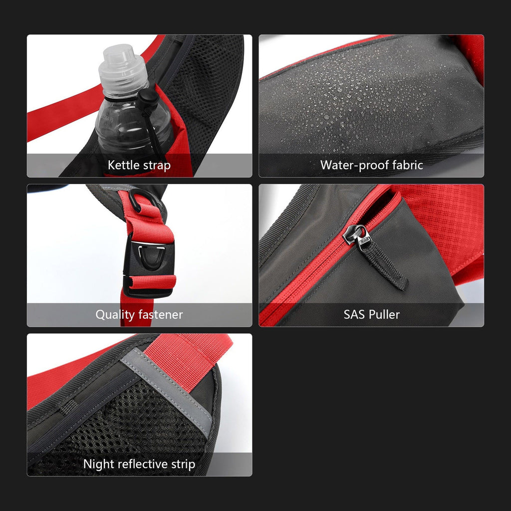 Hiroekza Running Belt with Water Bottle Sports Pack Waist Bag for Men & Women - Nylon Multifunctional Zipper Belt for Running Hiking Climbing - Adjustable Reflective Fitness Gear Accessories Black