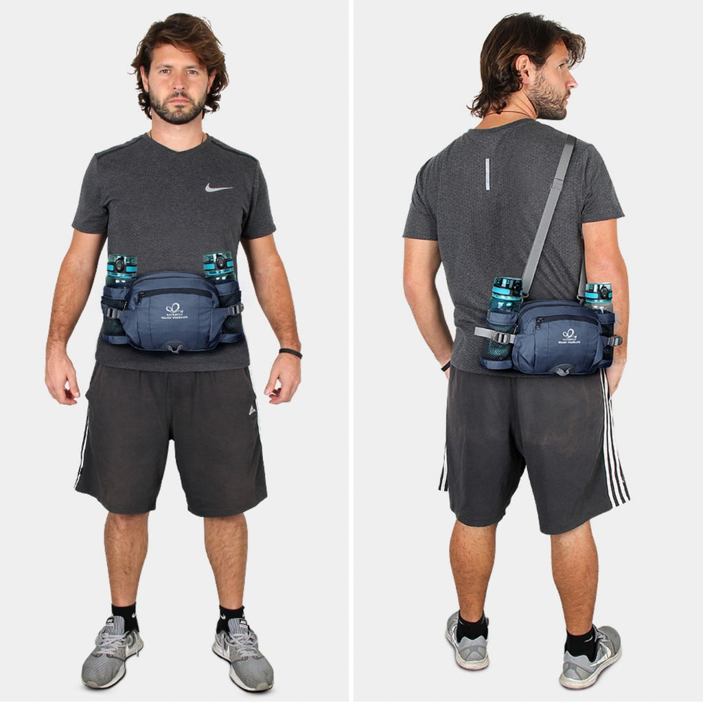 WATERFLY Unisex Large Capacity Hiking with Bottle Holder Nylon Fanny Pack Waist Bag,Gray