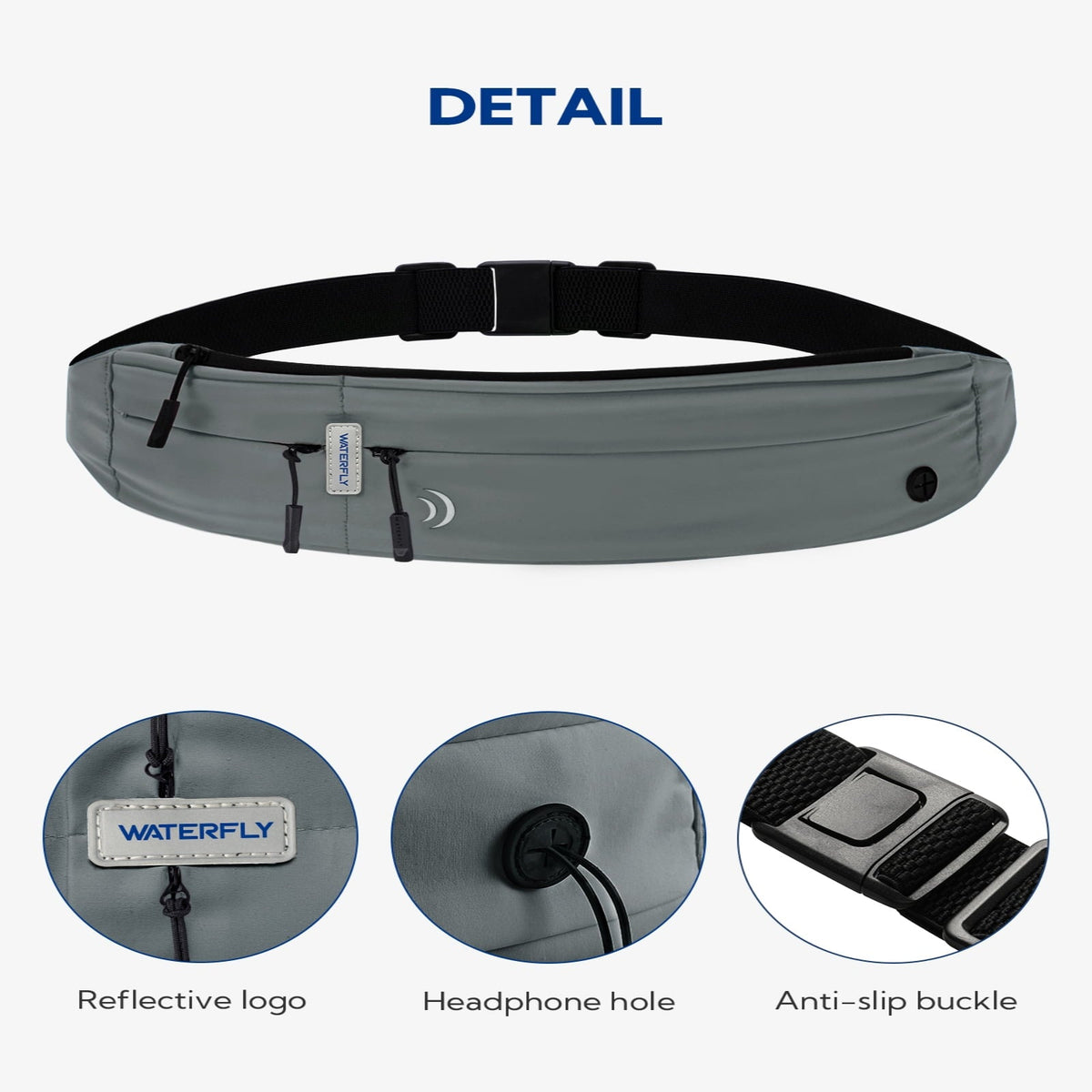 WATERFLY Unisex Adjustable Non-Slip Jogging Exercise Fitness Nylon Running Waist Belt,Black