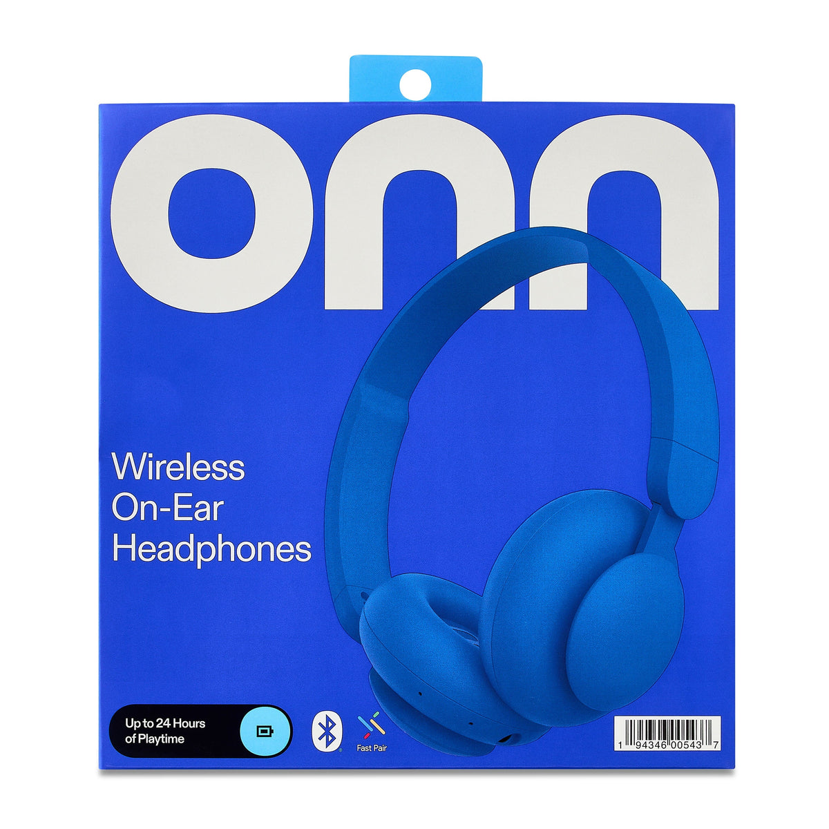 Onn Blue Bluetooth Headphones with Built-in Mic and 24-Hour Playtime