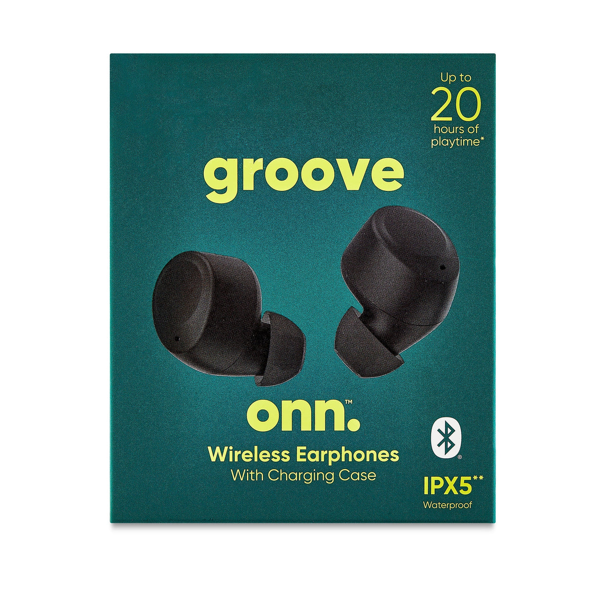 Onn Bluetooth Earphones with Charging Case and Touch Control, Black