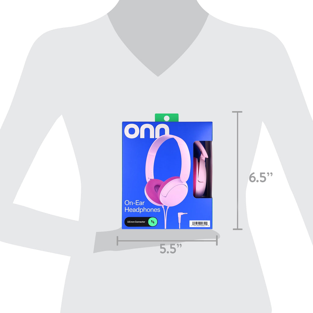 onn On-Ear Headphones with 3.5 mm Connector, Pink