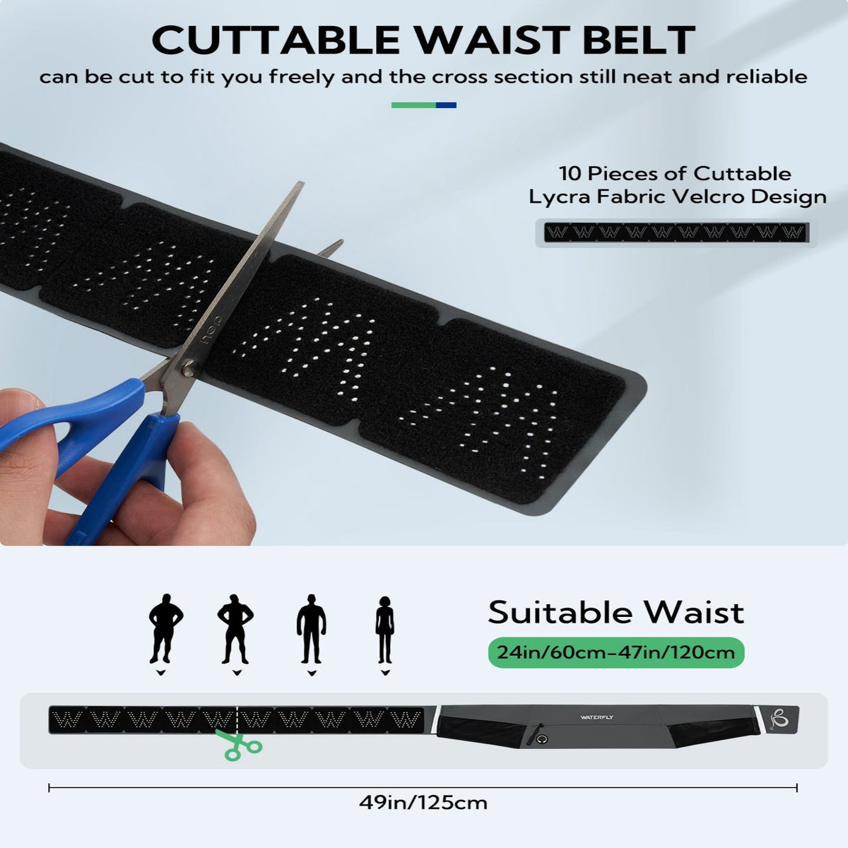 WATERFLY Unisex Adjustable Hiking Jogging Fitness Nylon Running Waist Belt,Black
