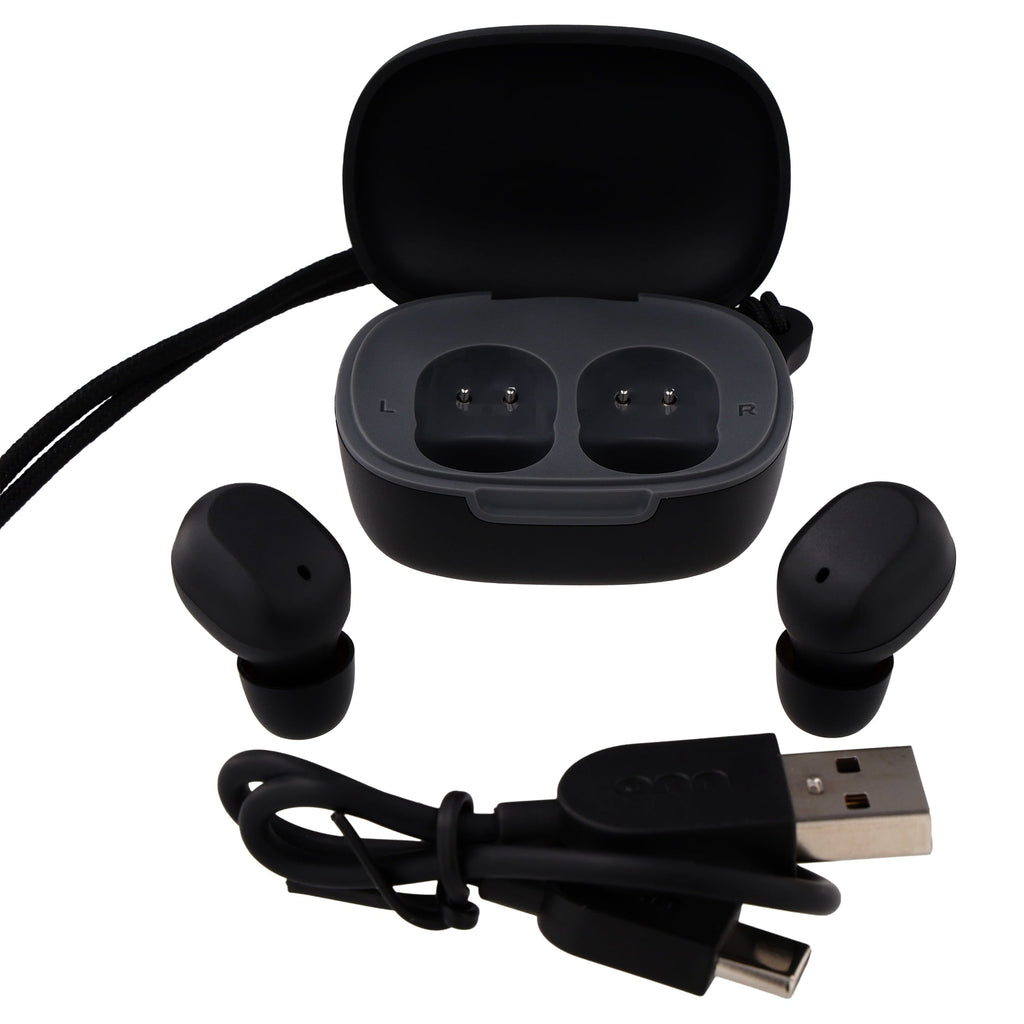 onn Wireless Mini-Earbuds with Wrist-Strap, Black