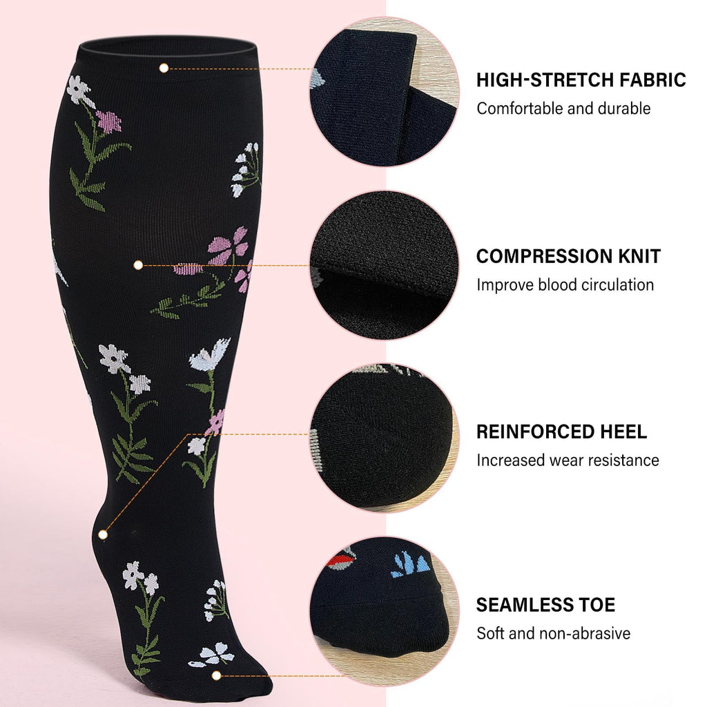 2 Pairs Wide Calf Compression Socks for Women Men AMITOFO Circulation 20-30mmHg Plus Size Knee High Support Stockings| Circulation | Nurses | Running | Travel,Beige Black 4XL