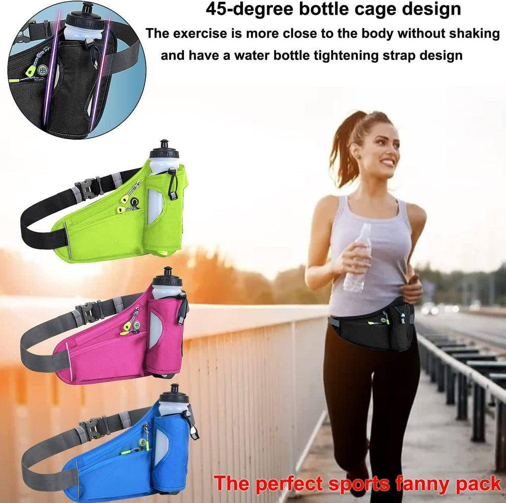 Running Belt Hydration Waist Pack with Water Bottle Holder for Men&Women Outdoor Sports (Black)