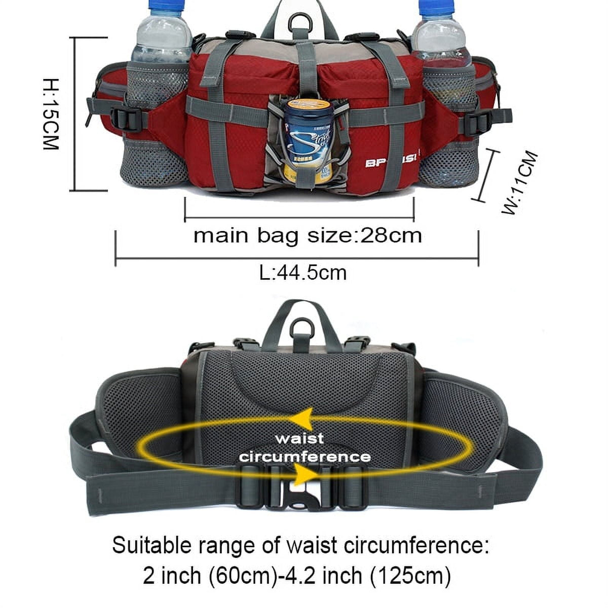 Running Bags Outdoor Fanny Pack Hiking Camping Biking Waterproof Waist Pack 2 Water Bottle Holder Sports Bag for Women Men Black
