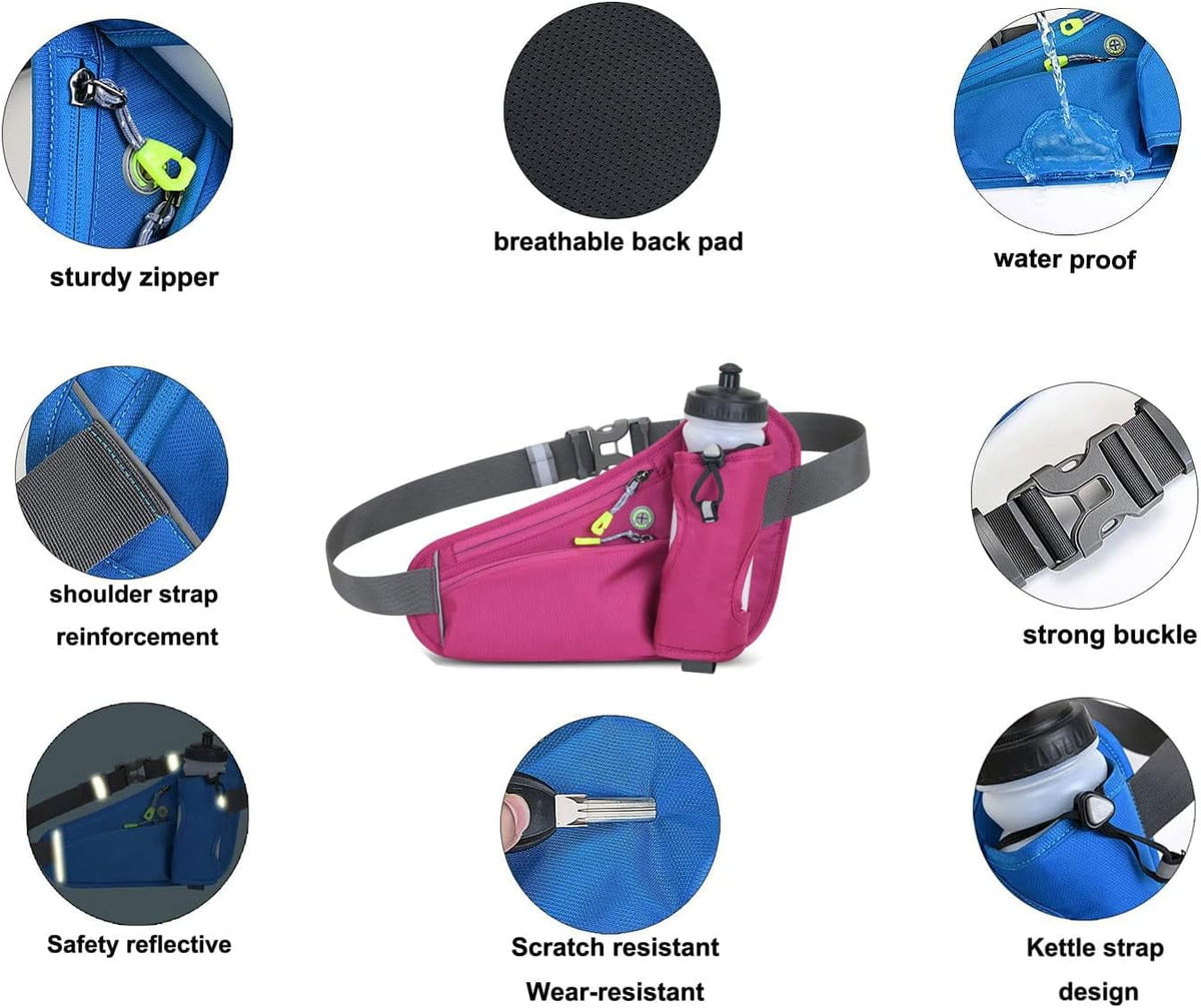 Running Belt Hydration Waist Pack with Water Bottle Holder for Men&Women Outdoor Sports (Black)