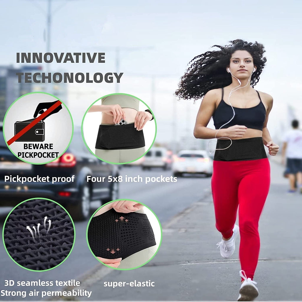 Scheam Slim Running Belt | Travel Money Belt | Waist Bag | Running Waist Pack | Slim Fanny Pack for Running | Hidden Pockets for Travel (Black, m)