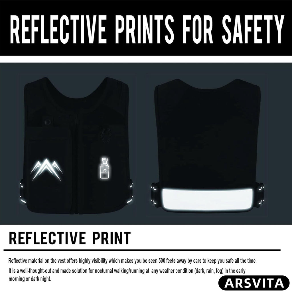 Arsvita Running Vest, Zip Reflective Running Vests with 500ml Hydration Bottle, Adjustable Waistband & Breathable Material, Chest Pack Gear Phone Holder for Running, Men & Women