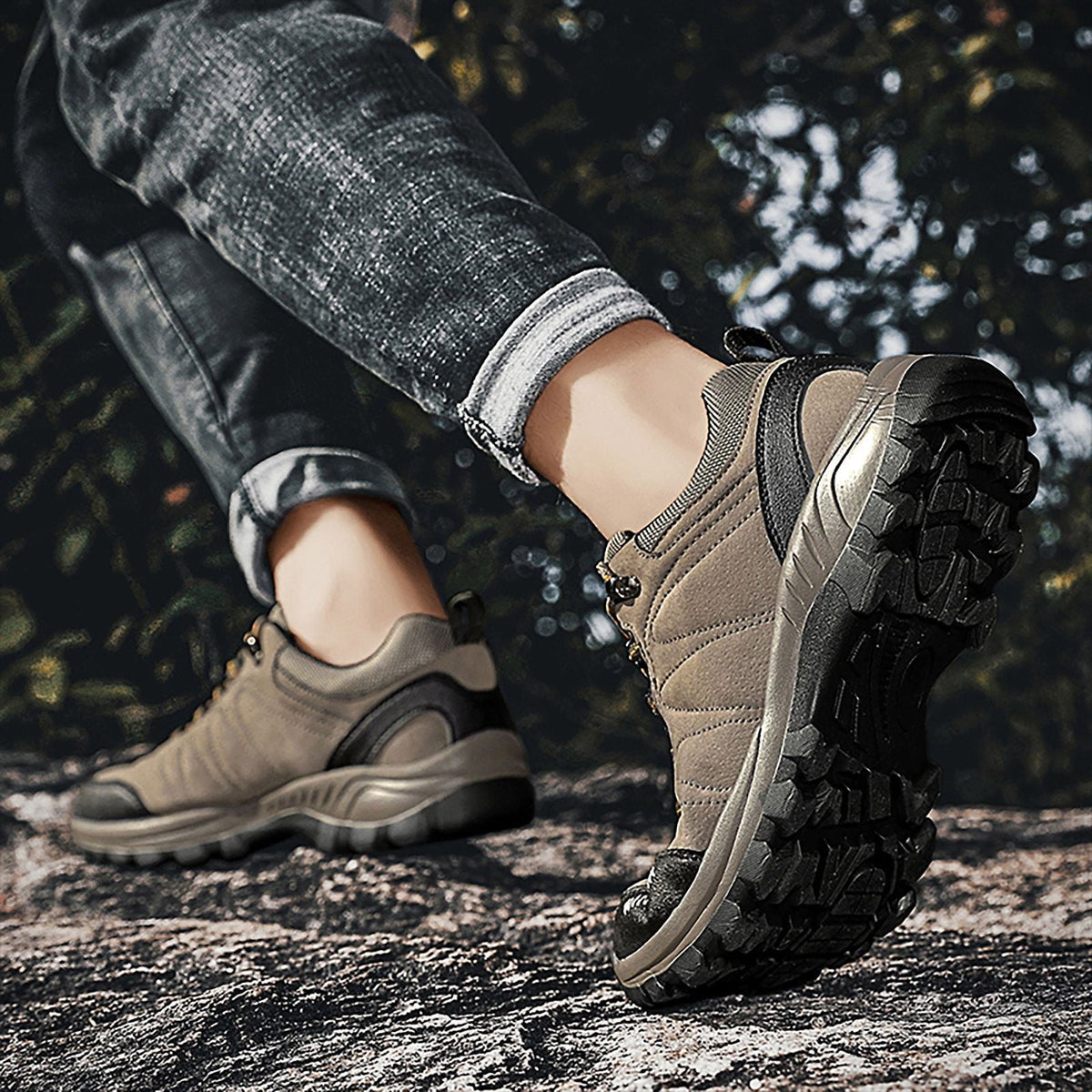HOBIBEAR Mens Sneakers Leather Running Shoes Trainers Sneaker Casual Hiking Shoes