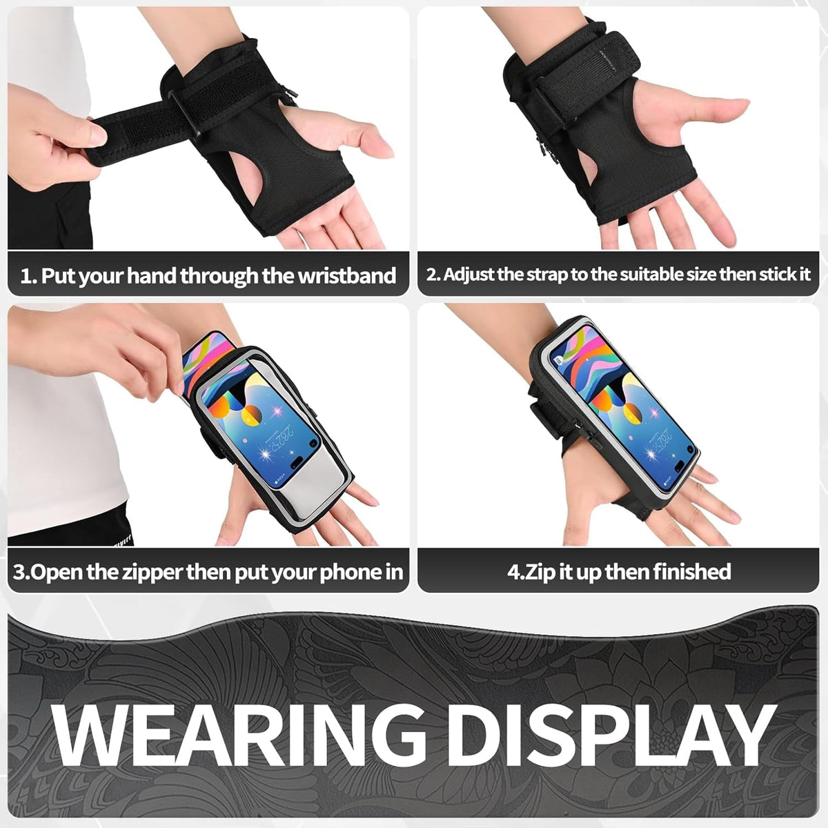 Emlimny Wristband Phone Holder for Running,Forearm Armbands, 7" Running Armband with Card Slot Compatible for iPhone Pro Max Plus (16/15/14/13/12/11/X/XR), Compatible for Galaxy S24/S10