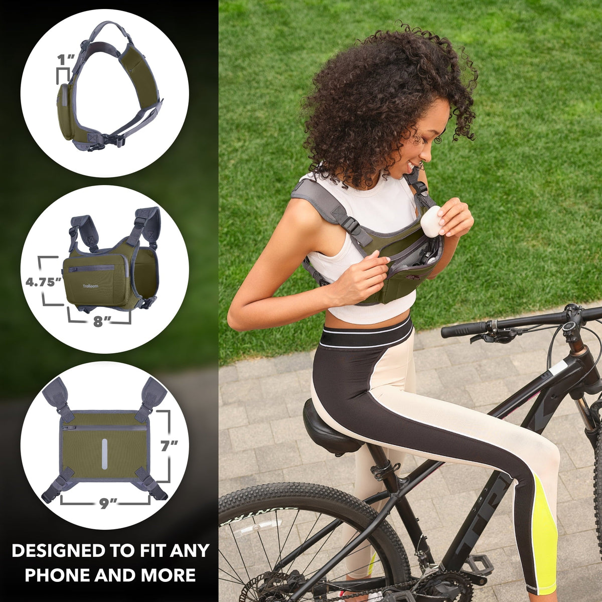 Running Chest Pack, Reflective Vest, Water Repellent, Phone Holder, Workout Bag for Runners, Cycling, Biking, EDC Pouch, Jogging Carrier, Hidden Pocket, Men & Women, Lightweight