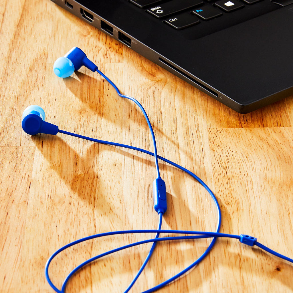 Onn Wired Earphones with Mic and 3.5mm Plug in Black - High-Quality Sound and Comfortable Silicone Ear Tips