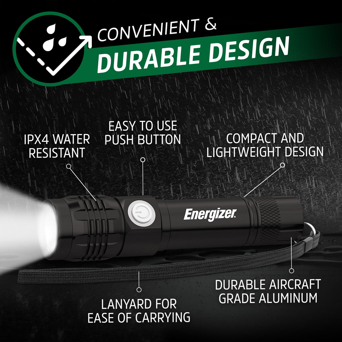 Energizer LED Rechargeable Flashlight - 350 Lumens with USB Cable, Durable Metal Light for Camping, Emergency, Running & Hunting