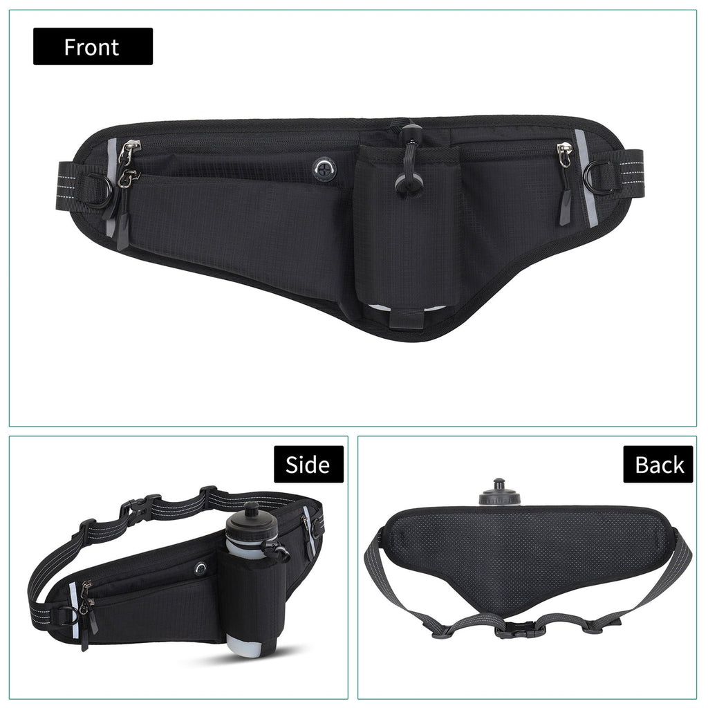 NFTIGB Running Belt Waist Pack Adjustable Hydration Bag with Water Bottle Holder for Runners Men Women, Black (10.63 inches / 27 cm)