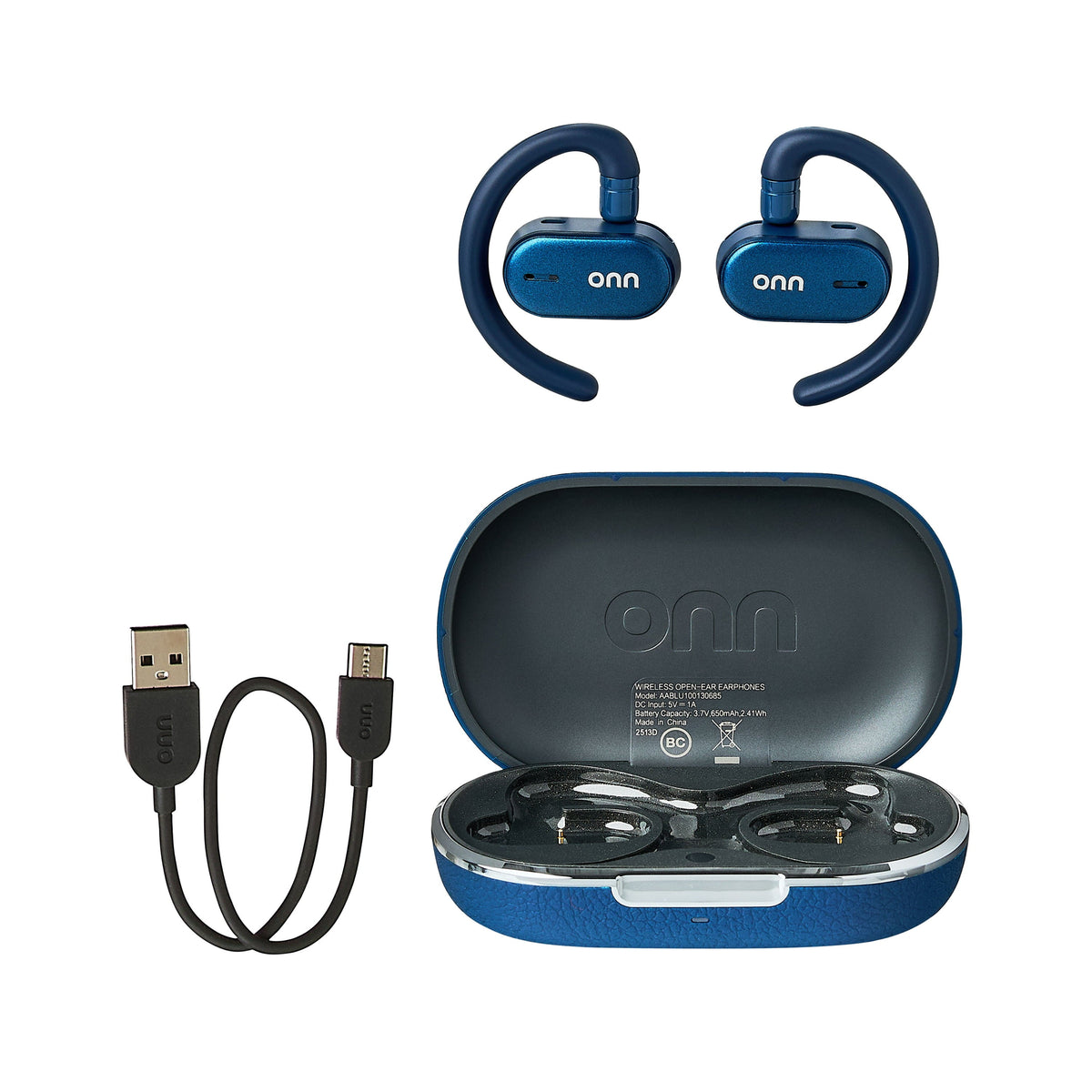onn Open-Ear Wireless Earphones with Noise Canceling Microphones, Blue