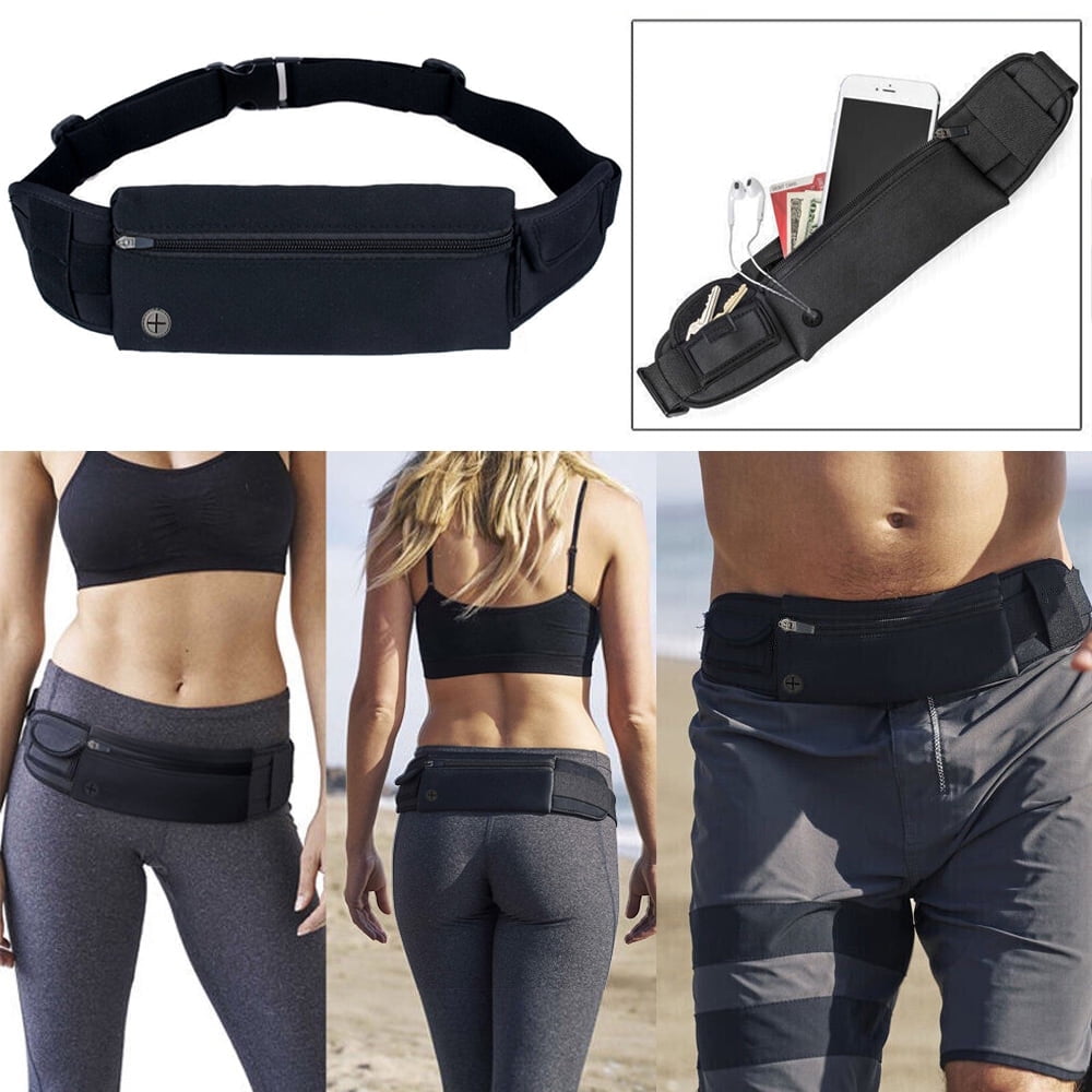 IClover Running Waist Bag Fanny Pack / Hip Pack Pouch for Man Women Sports Travel Hiking / Money for iPhone 16/15/14/ Pro Max/13/12/Pro/Max Samsung Note 20/S23 Ultra/Plus Black All Sizes