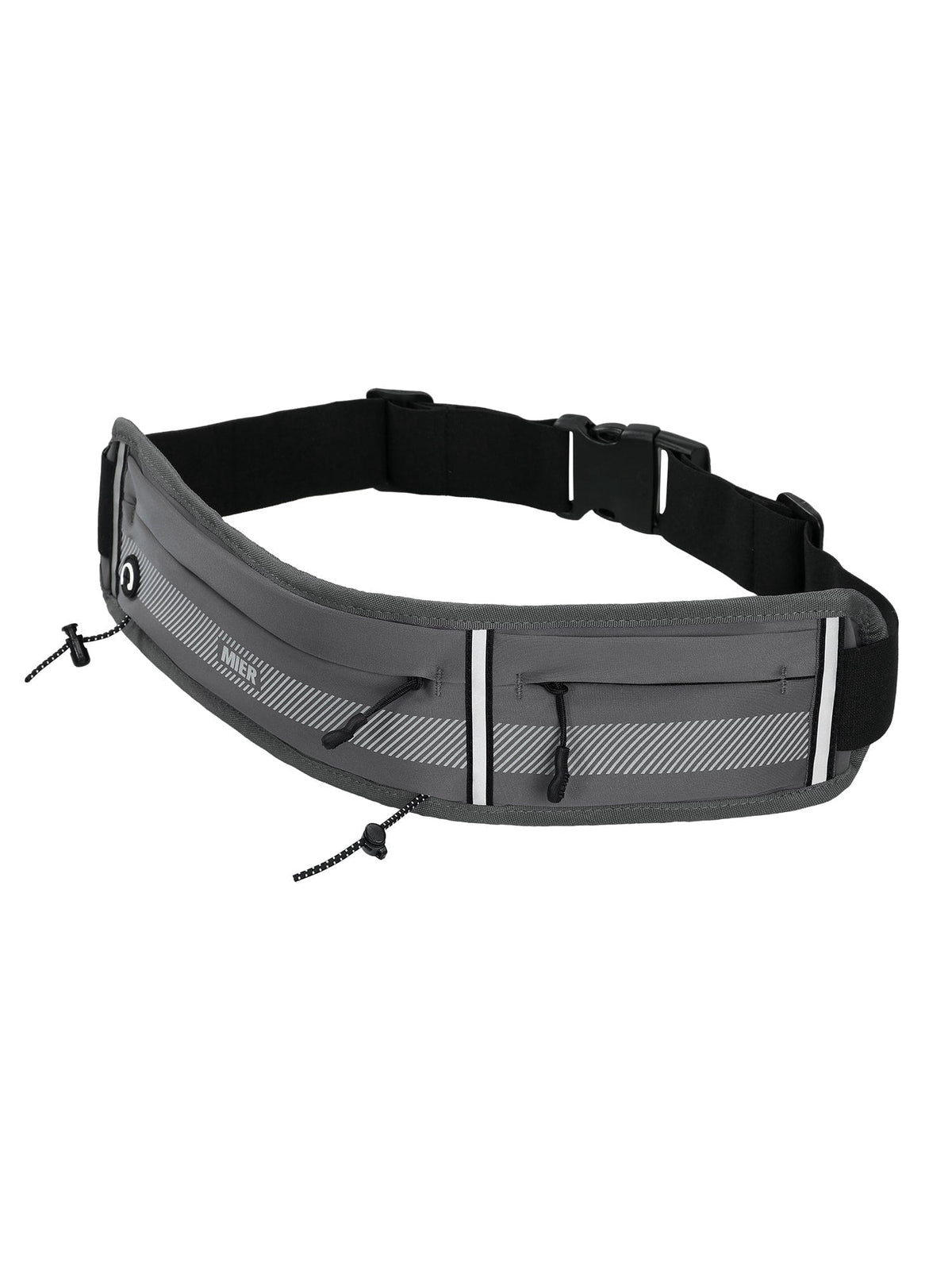 MIER Running Belt Slim Waist Pack with Bib Clips Adjustable Elastic Phone Holder for Fitness Marathon Daily Travel Black
