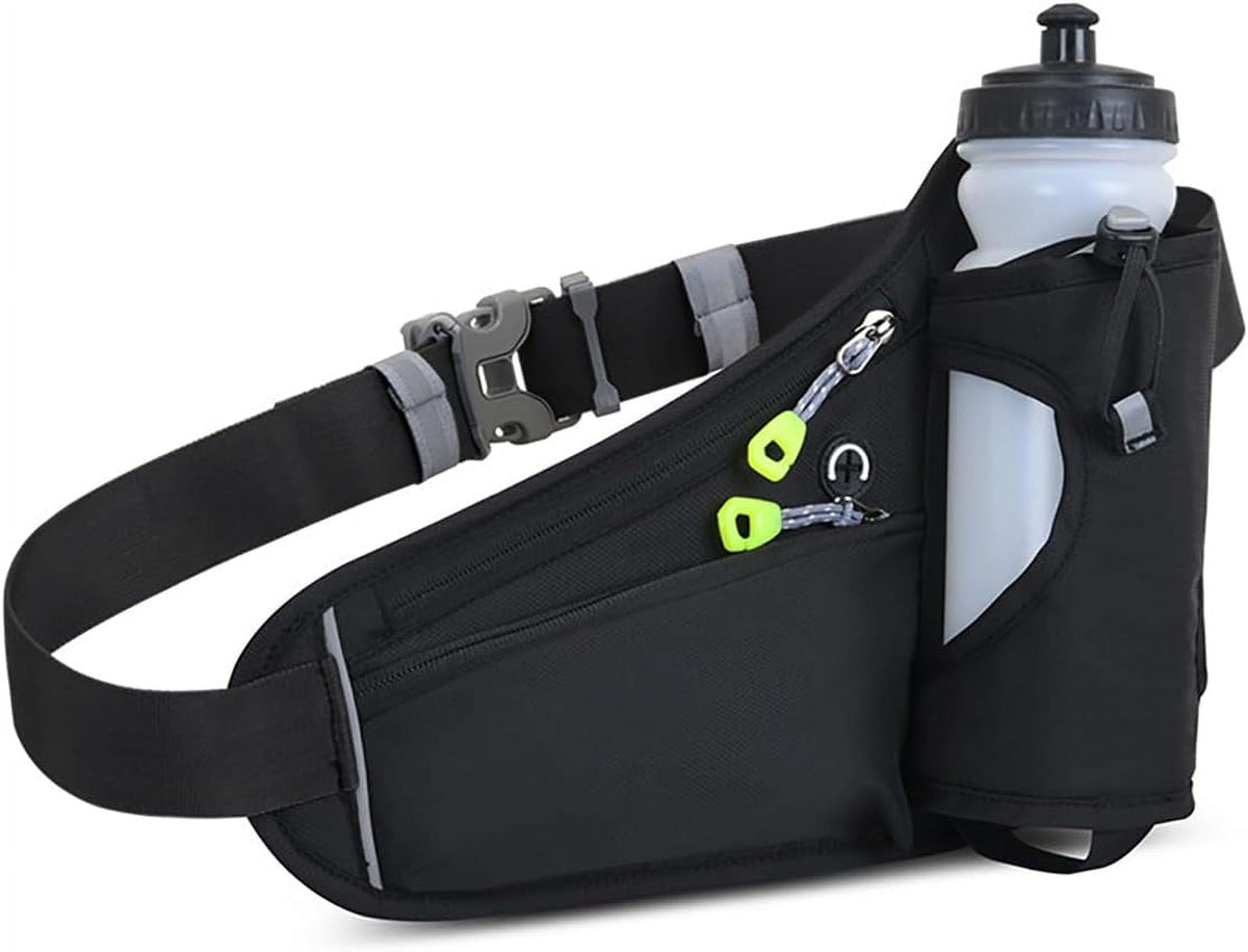 Running Belt Hydration Waist Pack with Water Bottle Holder for Men&Women Outdoor Sports (Black)
