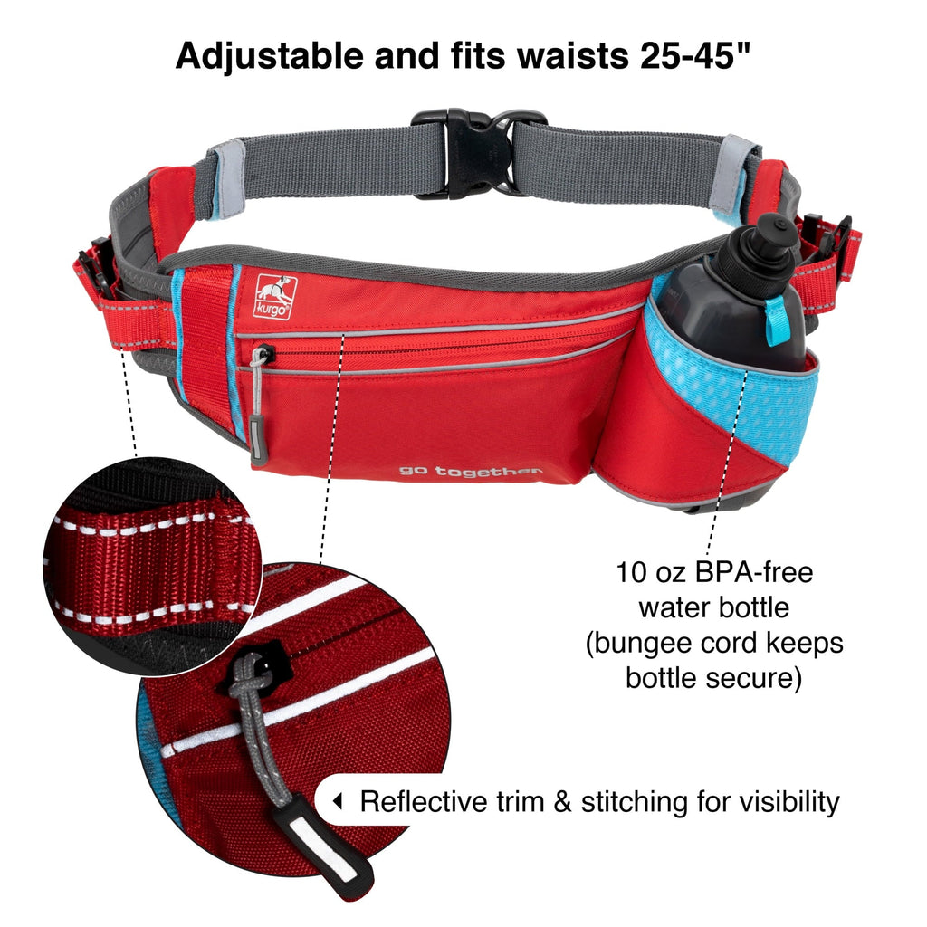Kurgo On-Trail Running and walking Belt, Hands-Free, Reflective, Includes 10 oz Water Bottle