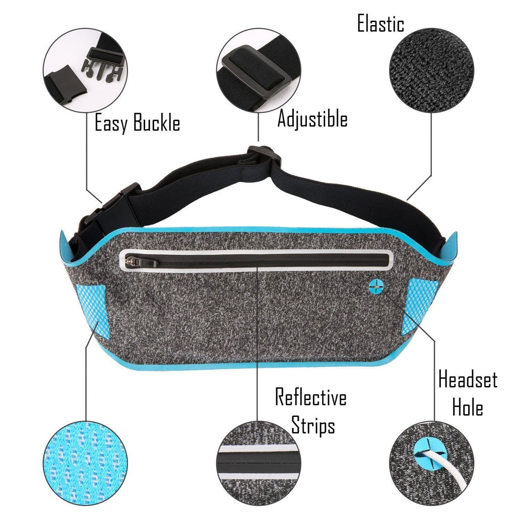 Running Waist Pack, EpicGadget(TM) Lightweight Water Resistant Reflective Runner Belt Sports Fanny Pack Adjustable Waistband (Light Blue)
