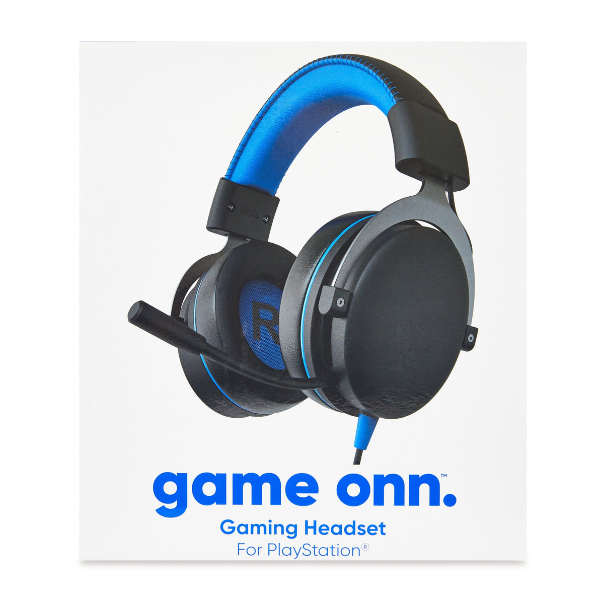 onn Wired Gaming Headset Compatible with PlayStation, Black and Blue