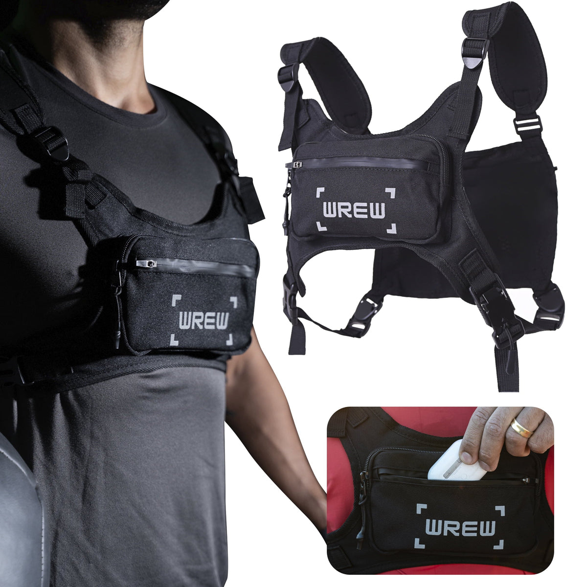 Running Chest Pack for Men-Water Resistant Adjustable Shoulder Straps with Phone Holder Storage-Anti-Theft Lightweight Running Chest Bag for Men,Cycling, Jogging