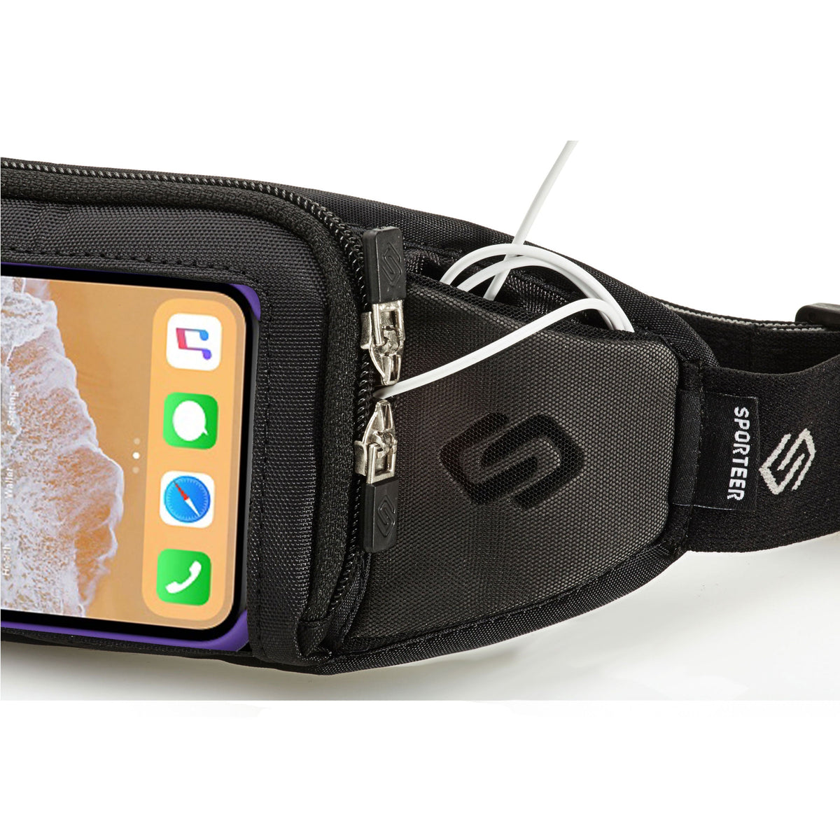Sporteer Kinetic K1 No-Bounce Running Belt – Universal Workout Waist Pack for Large Cell Phones (iPhone 17/16/15 Pro Max, Galaxy S25 Ultra, Pixel) – Sweat-Proof Running Pouch with Touch Screen Access