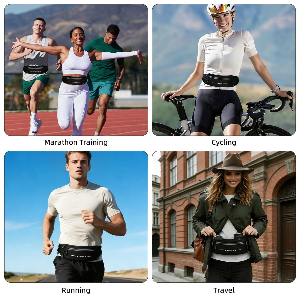LAIMEIWEE Lightweight Running Belt，Water-Resistant Waist Pack for Women Men, 4-Zone Organization, Reflective strips Design for Marathon Training, Jogging, Hiking, Commuting（Black）