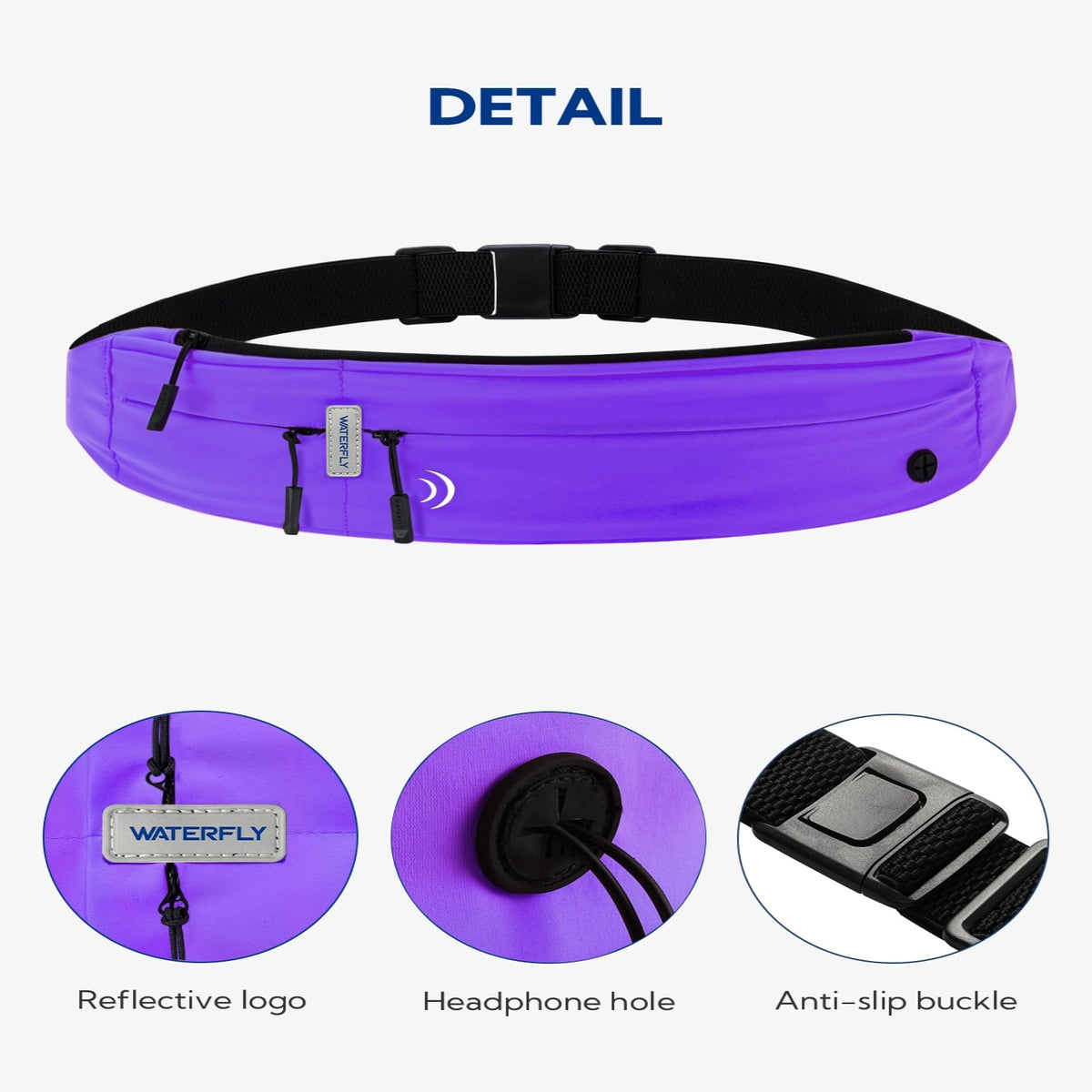 WATERFLY Unisex Adjustable Non-Slip Jogging Exercise Fitness Nylon Running Waist Belt,Black