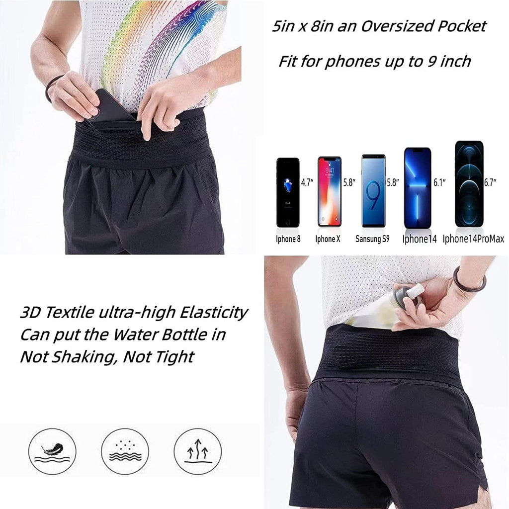 Scheam Slim Running Belt | Travel Money Belt | Waist Bag | Running Waist Pack | Slim Fanny Pack for Running | Hidden Pockets for Travel (Black, m)