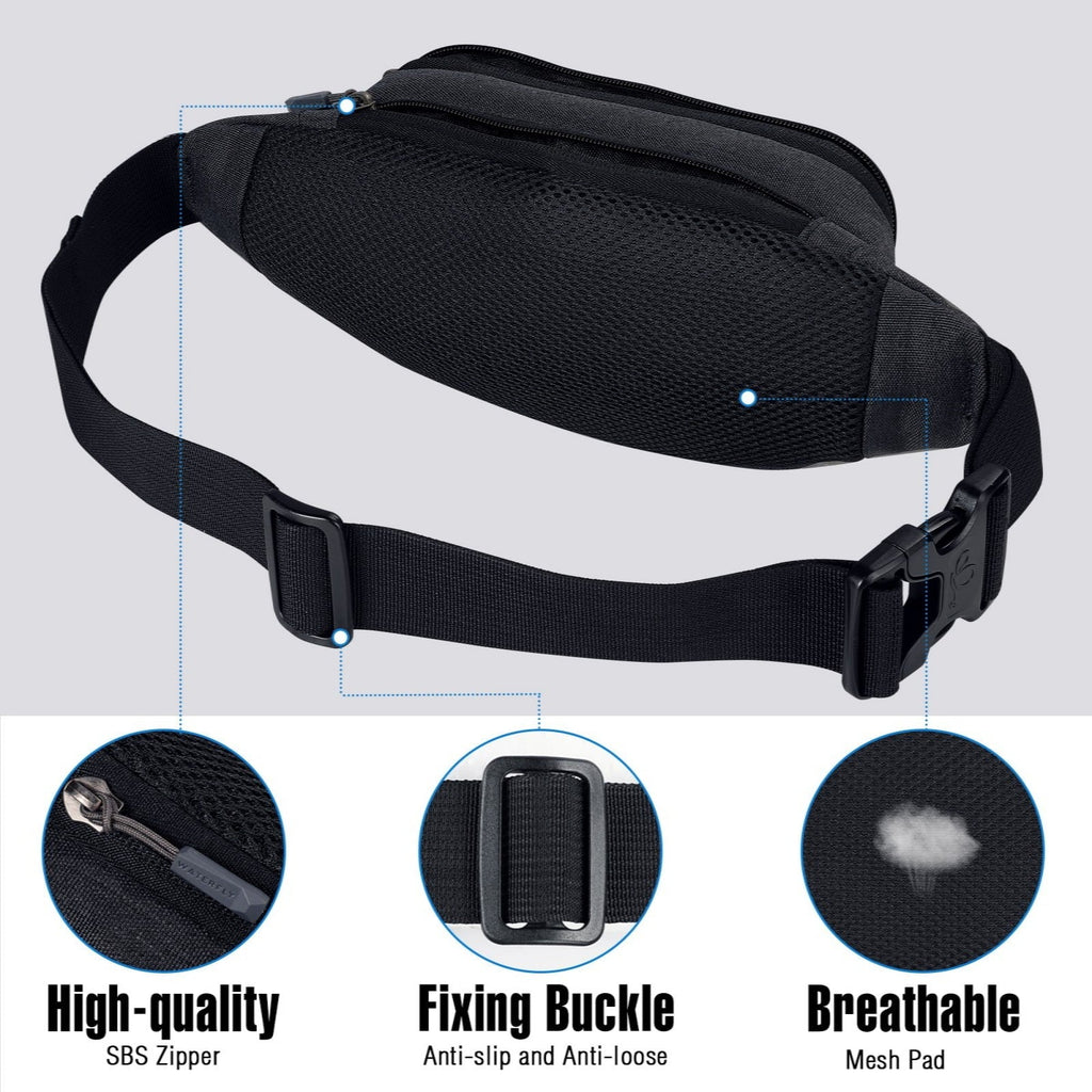 WATERFLY Unisex Lightweight Running Hiking Jogging Nylon Fanny Pack Waist Bag-Dark Blue