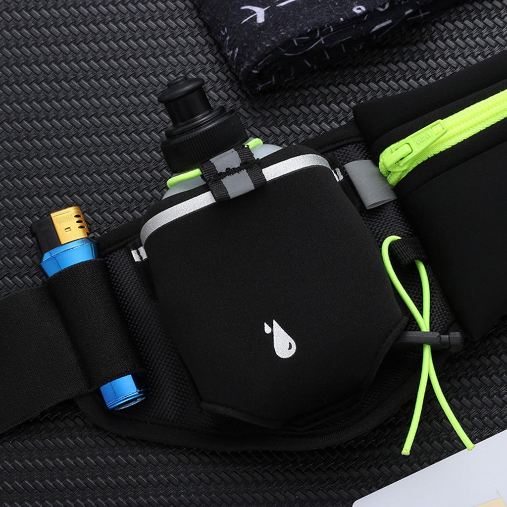 Running Belt with Water Bottle Bags,Waterproof Waist Pack Bag,Adjustable Sports Waist Pouch for Marathon Running Hiking Cycling