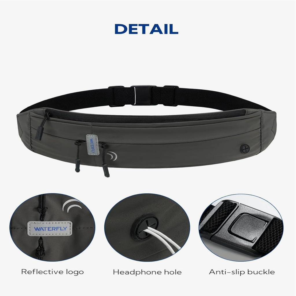 WATERFLY Unisex Adjustable Non-Slip Jogging Exercise Fitness Nylon Running Waist Belt,Black