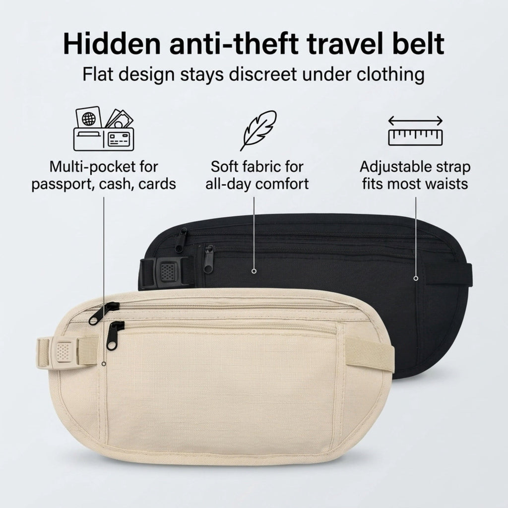 Haimei Women's Hidden Belt Bag with RFID Blocking Nylon Running Belt, Black