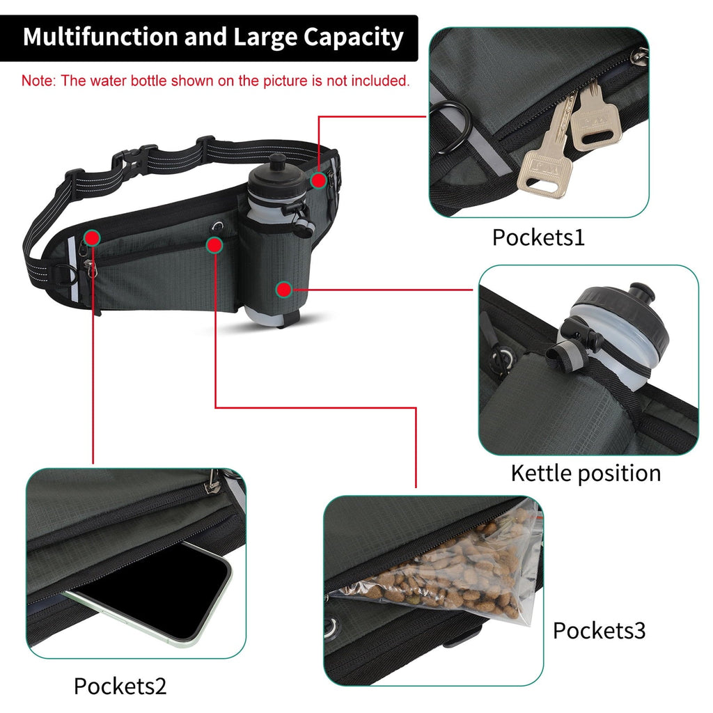 NFTIGB Running Belt Waist Pack Adjustable Hydration Bag with Water Bottle Holder for Runners Men Women, Black (10.63 inches / 27 cm)