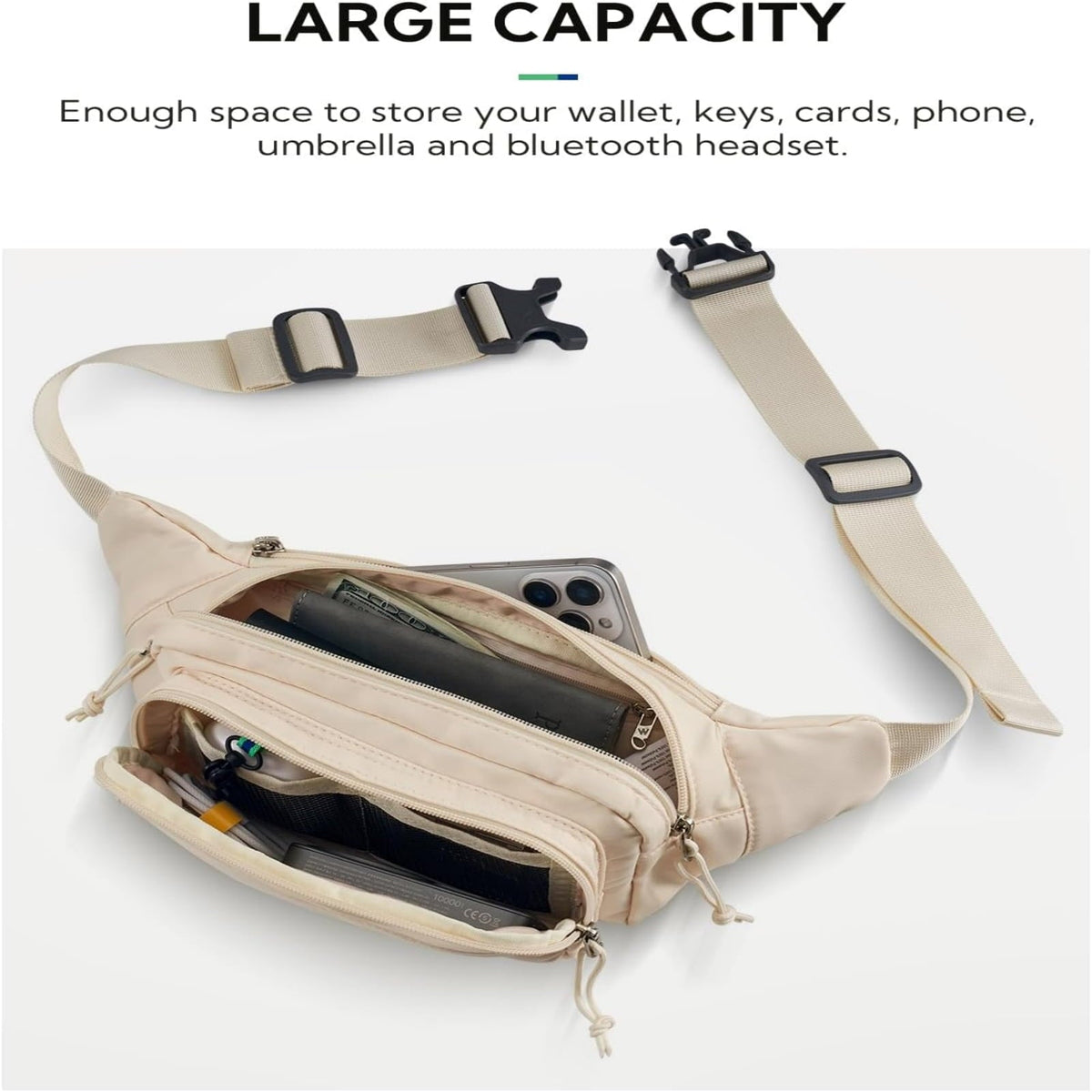 WATERFLY Unisex Large Capacity Walking Travel Nylon Fanny Pack Waist Bag,Yellow